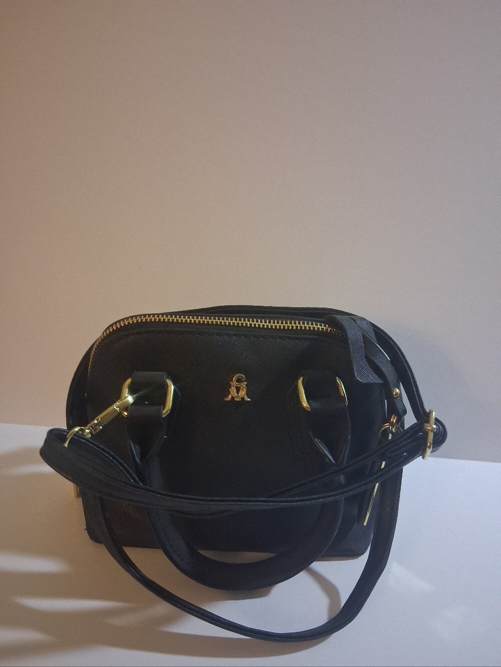 Steve Madden Black Satchel with Gold Hardware Accent